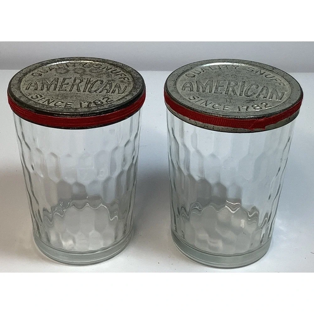 2 American Quality Snuff Since 1782 Jars w/lids Nice!